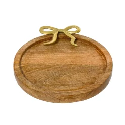 Vaisselle De Noël|KAEMINGK Dessous d'assiette en manguier (D33 cm) Nœud en or Bois