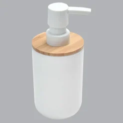 Accessoire Salle De Bain|TENDANCE Distributeur de savon Bambou précieux Blanc