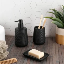 Accessoire Salle De Bain|TENDANCE Distributeur de savon effet bois (350 ml) Scandi Noir