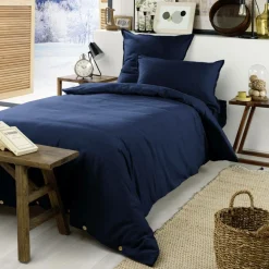Drap Housse|EMINZA Drap housse flanelle de coton (90 x 190 cm) Nina Bleu nuit