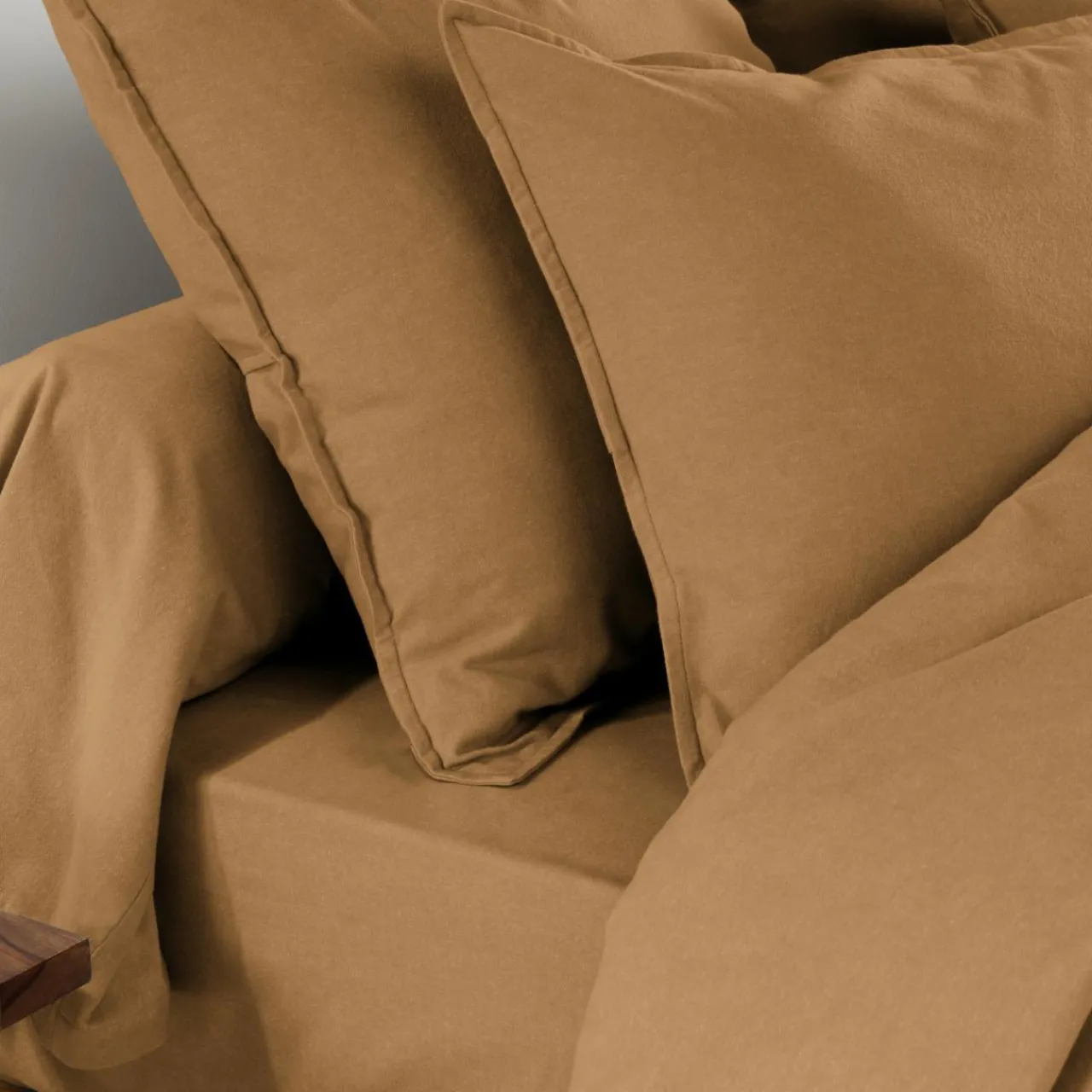 Drap Housse|EMINZA Drap housse flanelle de coton (90 x 190 cm) Théa Camel