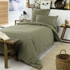 Drap Housse|EMINZA Drap housse flanelle de coton (90 x 200 cm) Nina Vert romarin