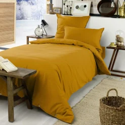 Drap Housse|EMINZA Drap housse flanelle de coton (90 x 200 cm) Nina Jaune ocre