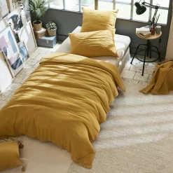 Drap Housse|EMINZA Drap housse gaze de coton (90 x 190 cm) Gaïa Jaune safran