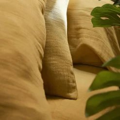 Drap Housse|EMINZA Drap housse gaze de coton (200 x 200 cm) Gaïa Jaune safran