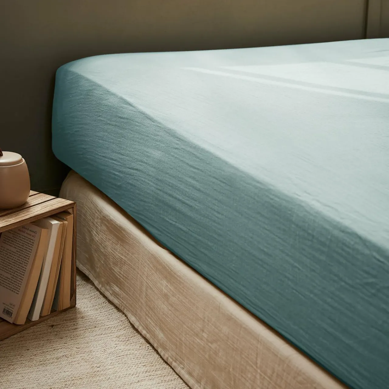 Drap Housse|EMINZA Drap housse gaze de coton (160 x 200 cm) Gaïa Bleu canard