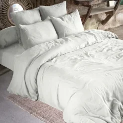 Drap Housse|EMINZA Drap housse gaze de coton (180 x 200 cm) Gaïa Gris nuage Gris clair