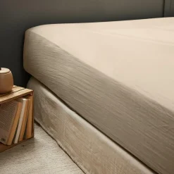 Drap Housse|EMINZA Drap housse gaze de coton (140 x 200 cm) Gaïa Ficelle