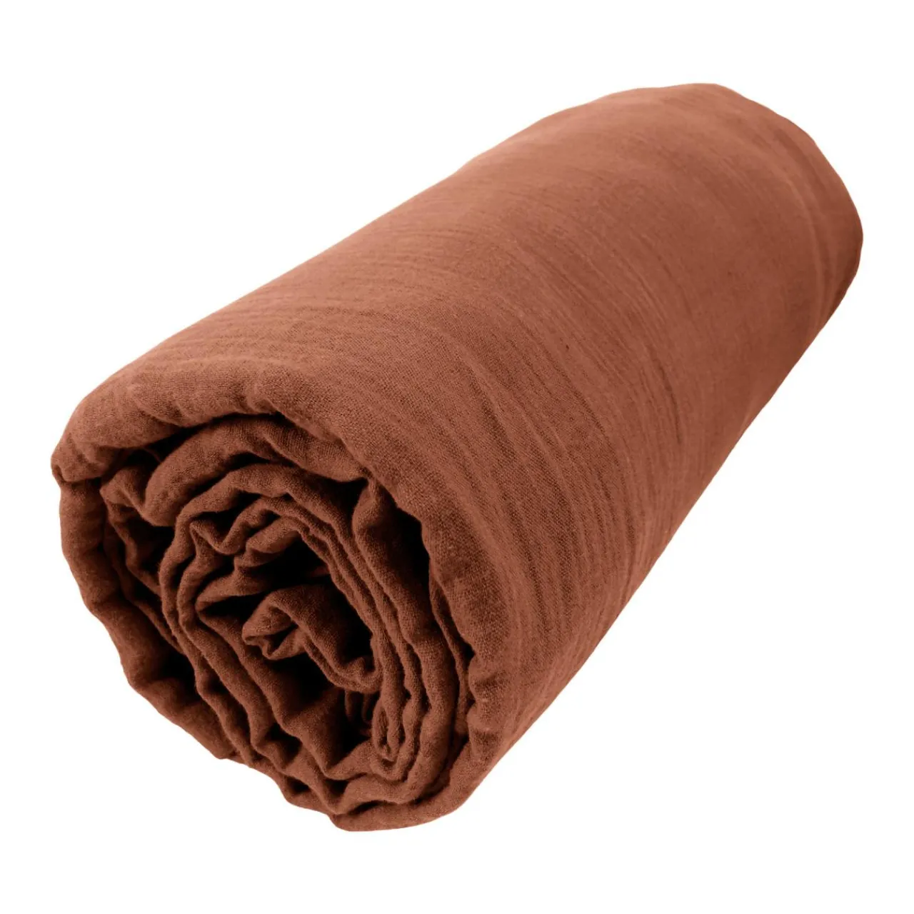 Drap Housse|EMINZA Drap housse gaze de coton (140 x 190 cm) Gaïa Terracotta