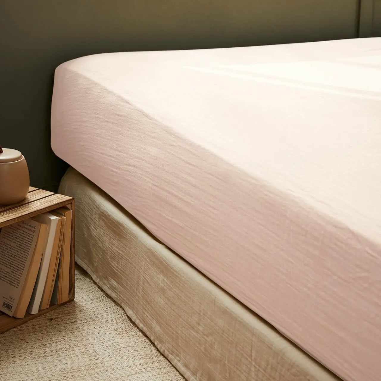 Drap Housse|EMINZA Drap housse gaze de coton (140 x 190 cm) Gaïa Rose poudré