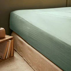 Drap Housse|EMINZA Drap housse gaze de coton (90 x 190 cm) Gaïa Vert Eucalyptus