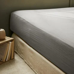 Drap Housse|EMINZA Drap housse gaze de coton (200 x 200 cm) Gaïa Gris granit Gris foncé