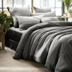 Drap Housse|EMINZA Drap housse gaze de coton (200 x 200 cm) Gaïa Gris granit Gris foncé