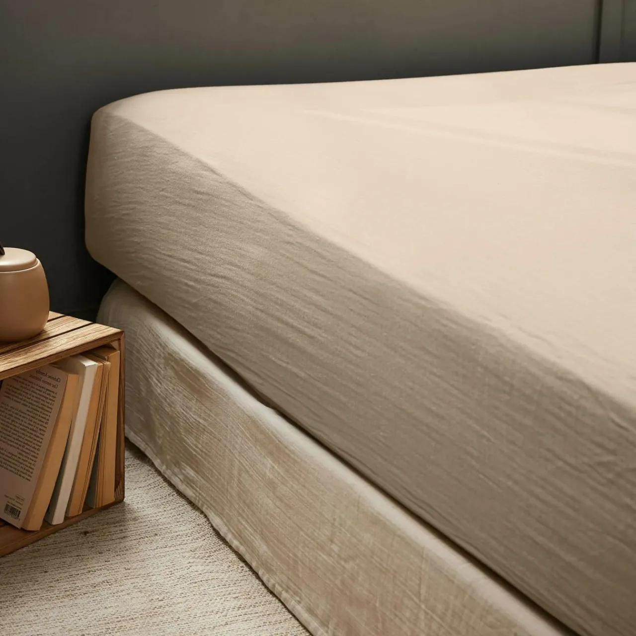 Drap Housse|EMINZA Drap housse gaze de coton (200 x 200 cm) Gaïa Ficelle