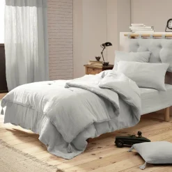 Drap Housse|EMINZA Drap housse gaze de coton (90 x 190 cm) Gaïa Gris nuage Gris clair