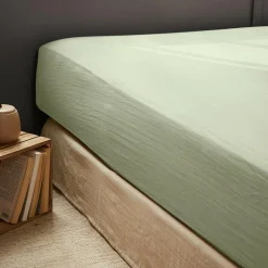 Drap Housse|EMINZA Drap housse gaze de coton (200 x 200 cm) Gaïa Vert tilleul