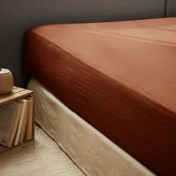Drap Housse|EMINZA Drap housse gaze de coton (140 x 200 cm) Gaïa Terracotta