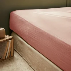 Drap Housse|EMINZA Drap housse gaze de coton (140 x 190 cm) Gaïa Rose Pêche