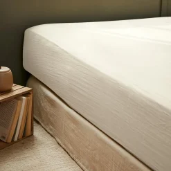 Drap Housse|EMINZA Drap housse gaze de coton (200 x 200 cm) Gaïa pampa Beige