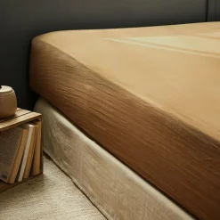 Drap Housse|EMINZA Drap housse gaze de coton (90 x 190 cm) Gaïa Camel