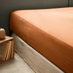 Drap Housse|EMINZA Drap housse gaze de coton (140 x 190 cm) Gaïa Abricot