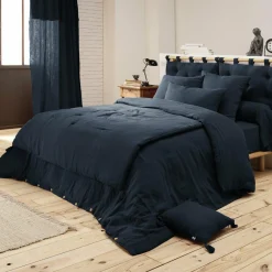 Drap Housse|EMINZA Drap housse gaze de coton (180 x 200 cm) Gaïa Bleu nuit