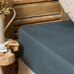 Drap Housse|EMINZA Drap housse lin lavé (160 x 200 cm) Louise Gris ardoise