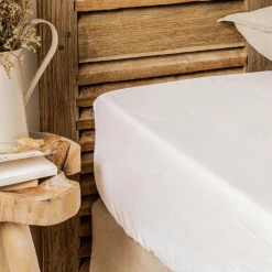 Drap Housse|EMINZA Drap housse lin lavé (140 x 190 cm) Louise Blanc
