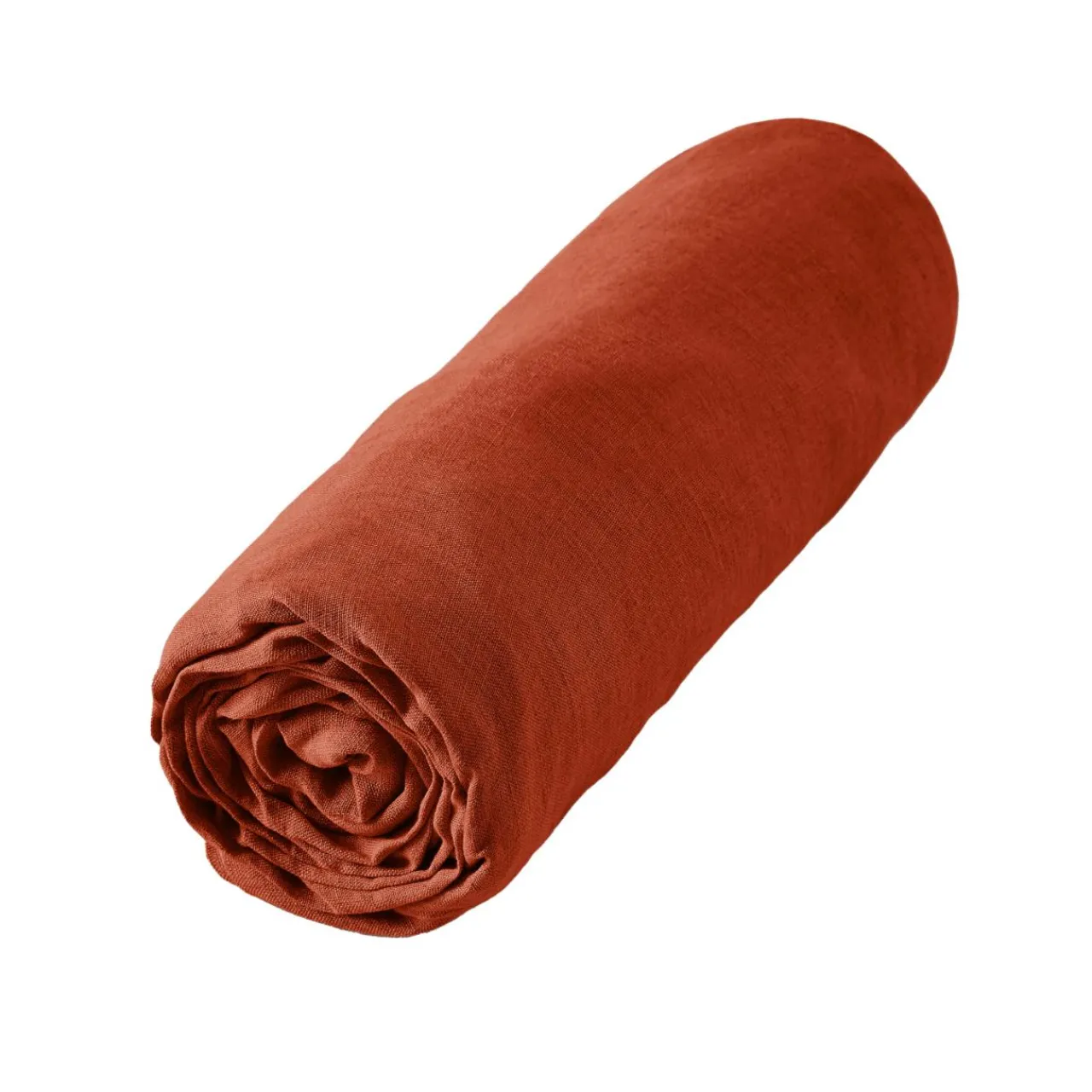 Drap Housse|EMINZA Drap housse lin lavé (180 x 200 cm) Louise Terracotta
