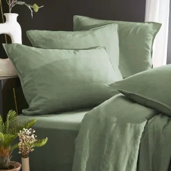 Drap Housse|EMINZA Drap housse lyocell Tencel™ lavé (160 x 200 cm) Olivia Vert romarin