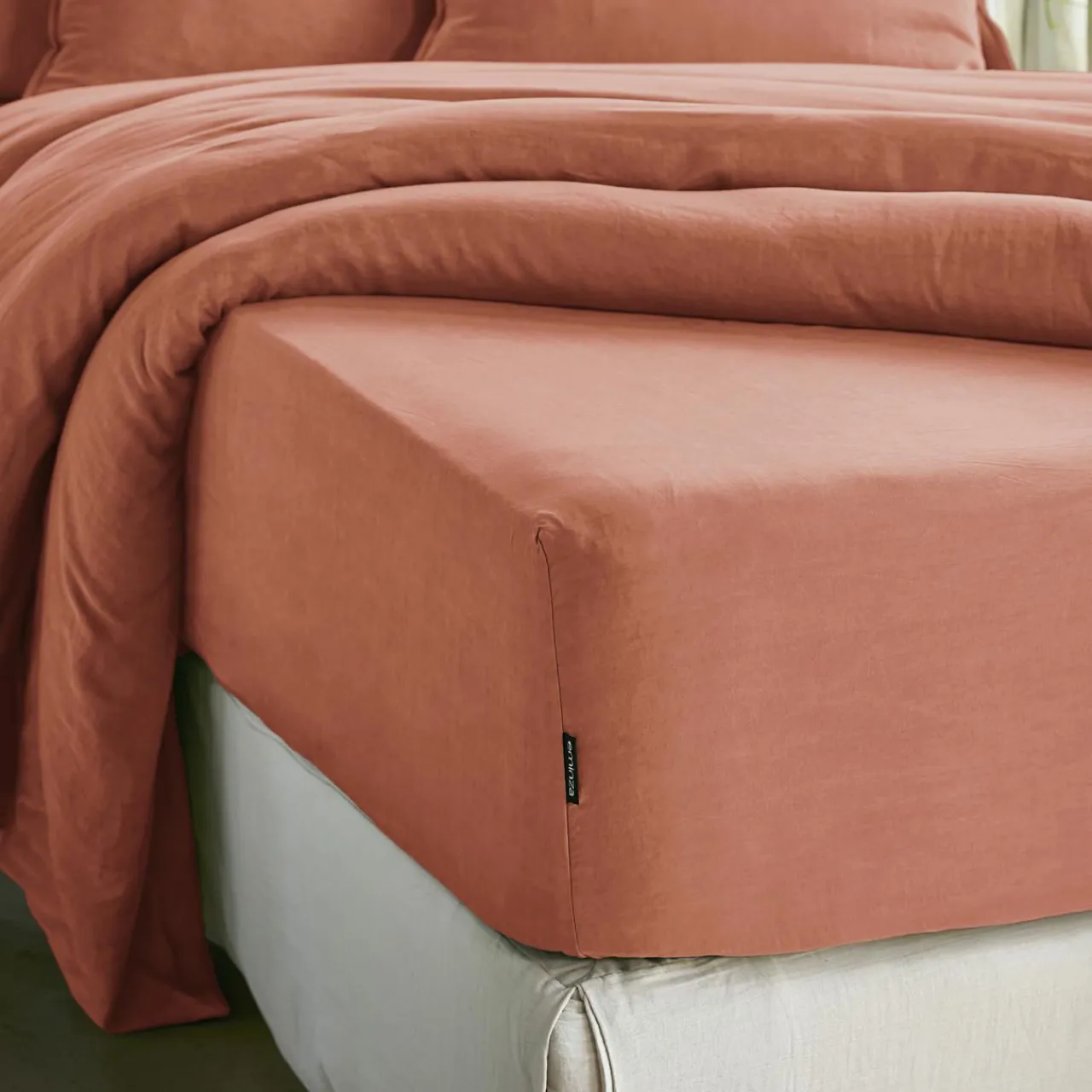 Drap Housse|EMINZA Drap housse lyocell Tencel™ lavé (90 x 190 cm) Olivia Terracotta