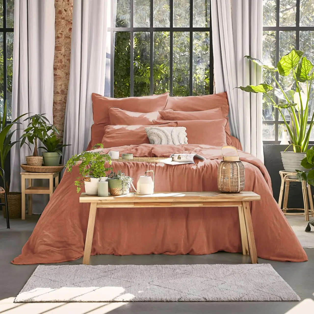 Drap Housse|EMINZA Drap housse lyocell Tencel™ lavé (90 x 200 cm) Olivia Terracotta