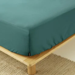 Drap Housse|EMINZA Drap housse percale de coton (90 x 190 cm) Cali Bleu canard