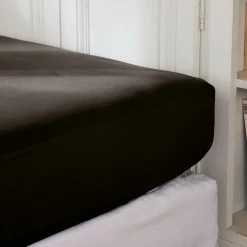 Drap Housse|EMINZA Drap housse percale de coton (200 x 200 cm) Cali Noir