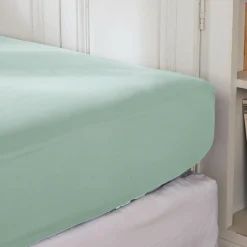 Drap Housse|EMINZA Drap housse percale de coton (180 x 200 cm) Cali Vert Eucalyptus