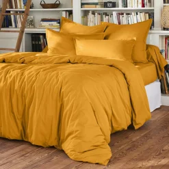 Drap Housse|EMINZA Drap housse percale de coton (140 x 190 cm) Cali Jaune moutarde