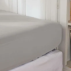 Drap Housse|EMINZA Drap housse percale de coton (90 x 190 cm) Cali Gris clair
