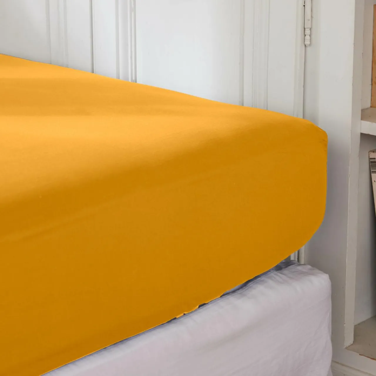 Drap Housse|EMINZA Drap housse percale de coton (180 x 200 cm) Cali Jaune moutarde