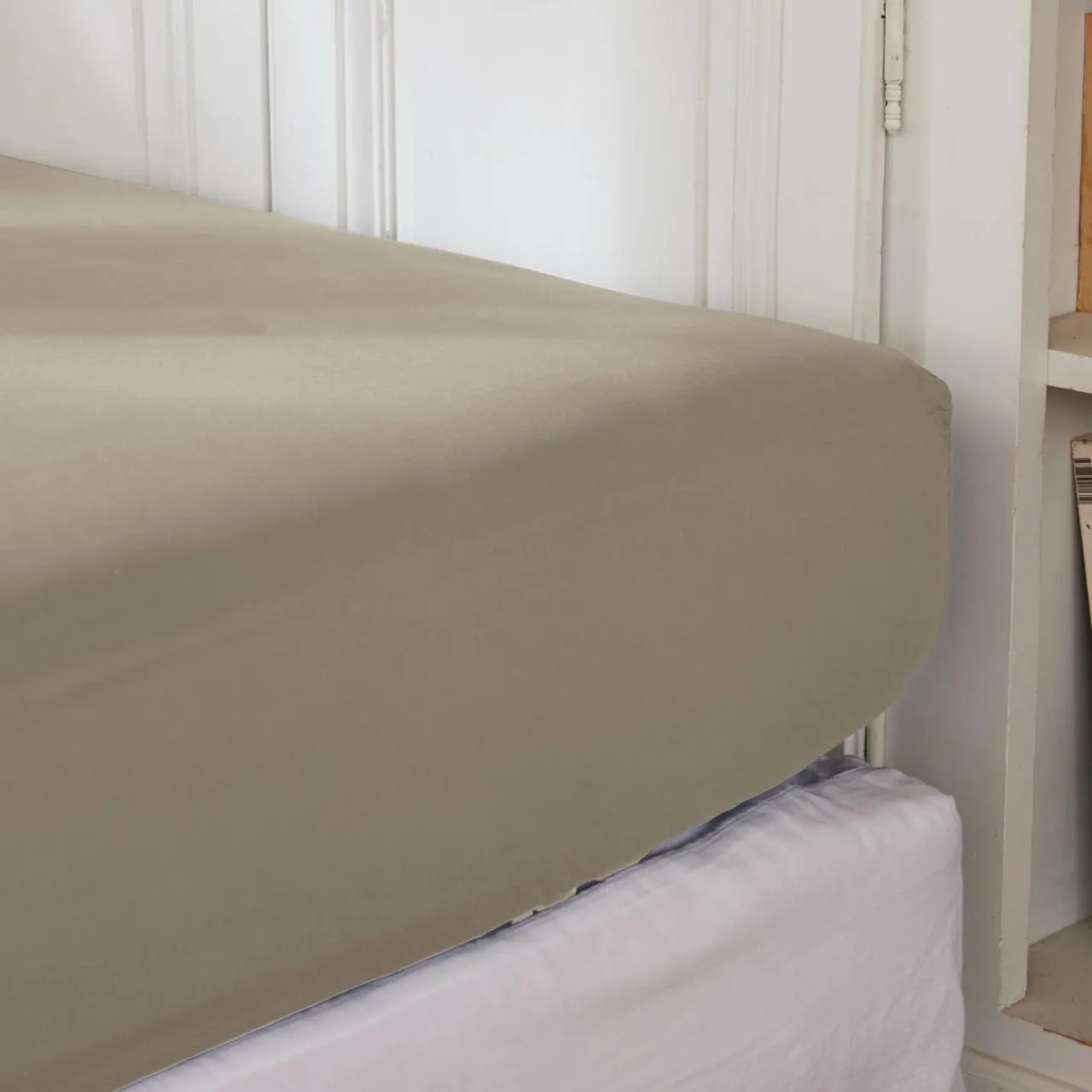 Drap Housse|EMINZA Drap housse percale de coton (140 x 190 cm) Cali Taupe