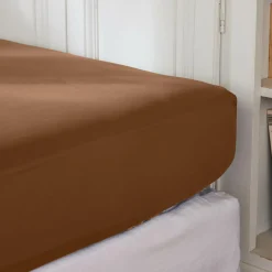 Drap Housse|EMINZA Drap housse percale de coton (140 x 190 cm) Cali Marron Chocolat
