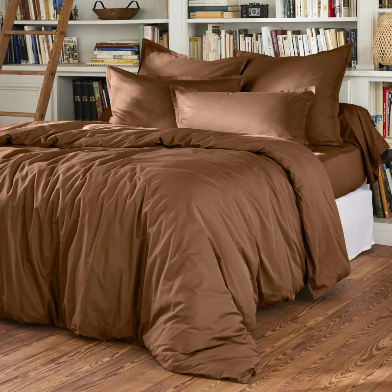 Drap Housse|EMINZA Drap housse percale de coton (140 x 190 cm) Cali Marron Chocolat