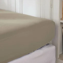 Drap Housse|EMINZA Drap housse percale de coton (160 x 200 cm) Cali Taupe