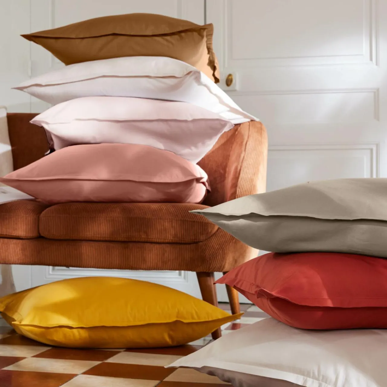 Drap Housse|EMINZA Drap housse percale de coton (160 x 200 cm) Cali Taupe