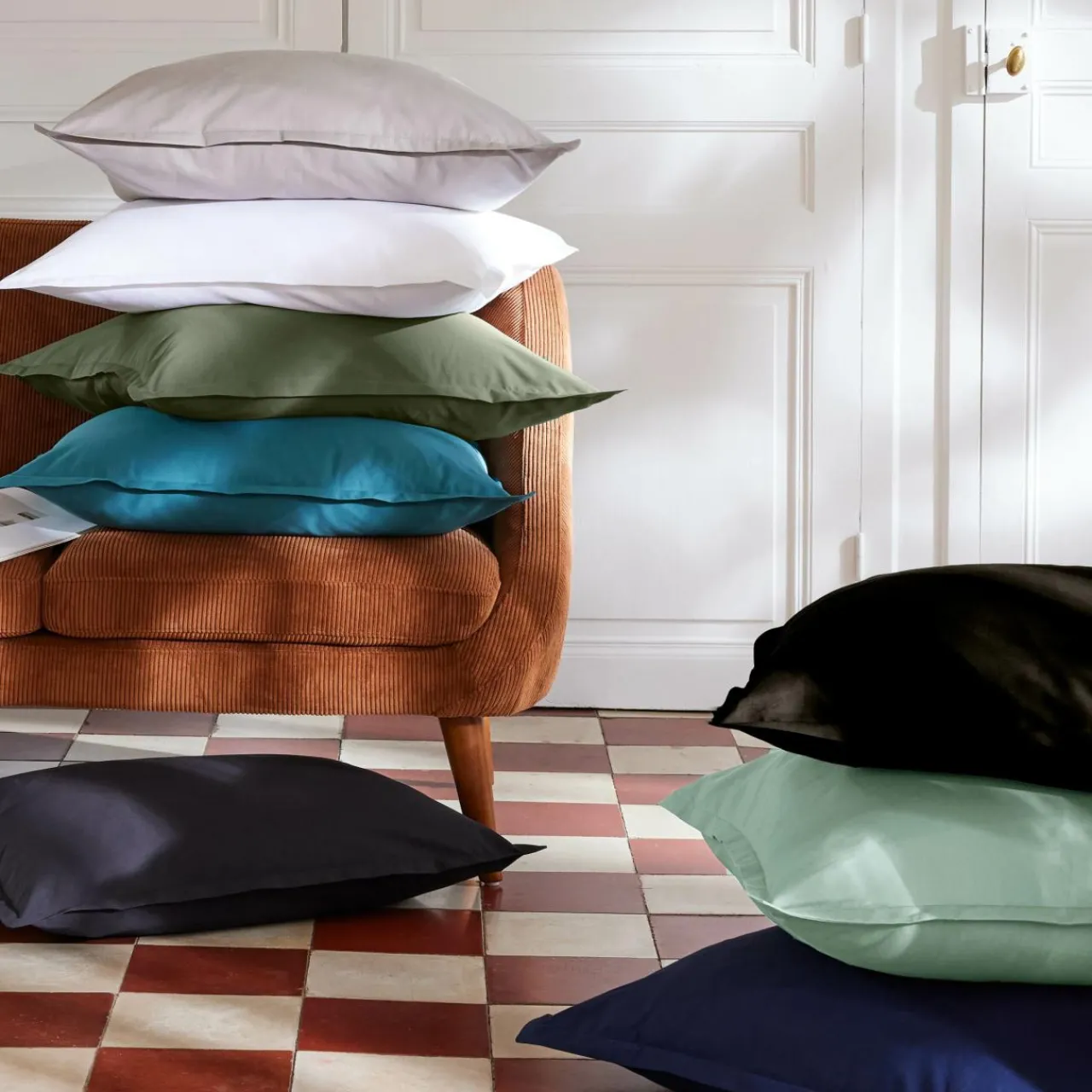 Drap Housse|EMINZA Drap housse percale de coton (140 x 200 cm) Cali Noir