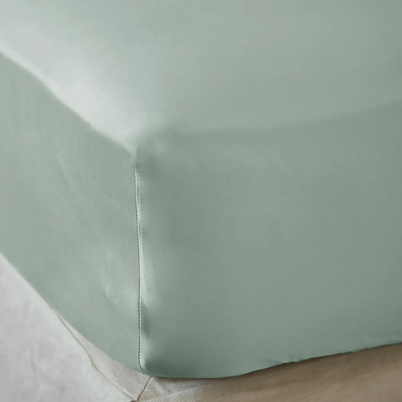 Drap Housse|EMINZA Drap housse satin de bambou (160 x 200 cm) Sienna Vert Eucalyptus