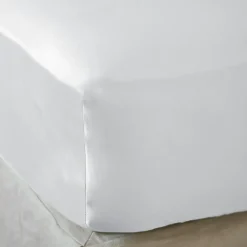 Drap Housse|EMINZA Drap housse satin de bambou (140 x 190 cm) Sienna chantilly Blanc