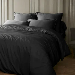 Drap Housse|EMINZA Drap housse satin de bambou (140 x 200 cm) Sienna Noir
