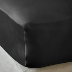 Drap Housse|EMINZA Drap housse satin de bambou (160 x 200 cm) Sienna Noir