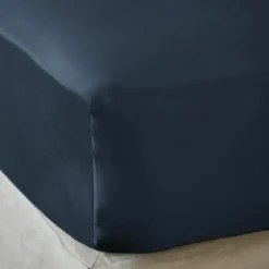 Drap Housse|EMINZA Drap housse satin de bambou (160 x 200 cm) Sienna Bleu nuit