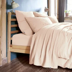 Drap Plat|EMINZA Drap plat gaze de coton (240 x 300 cm) Gaïa Rose poudré